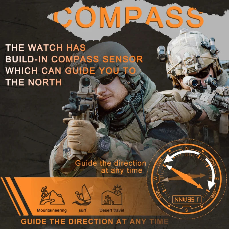 Outdoor Smart Solar Watch | Full Metal Waterproof 50M | Army Military Style.