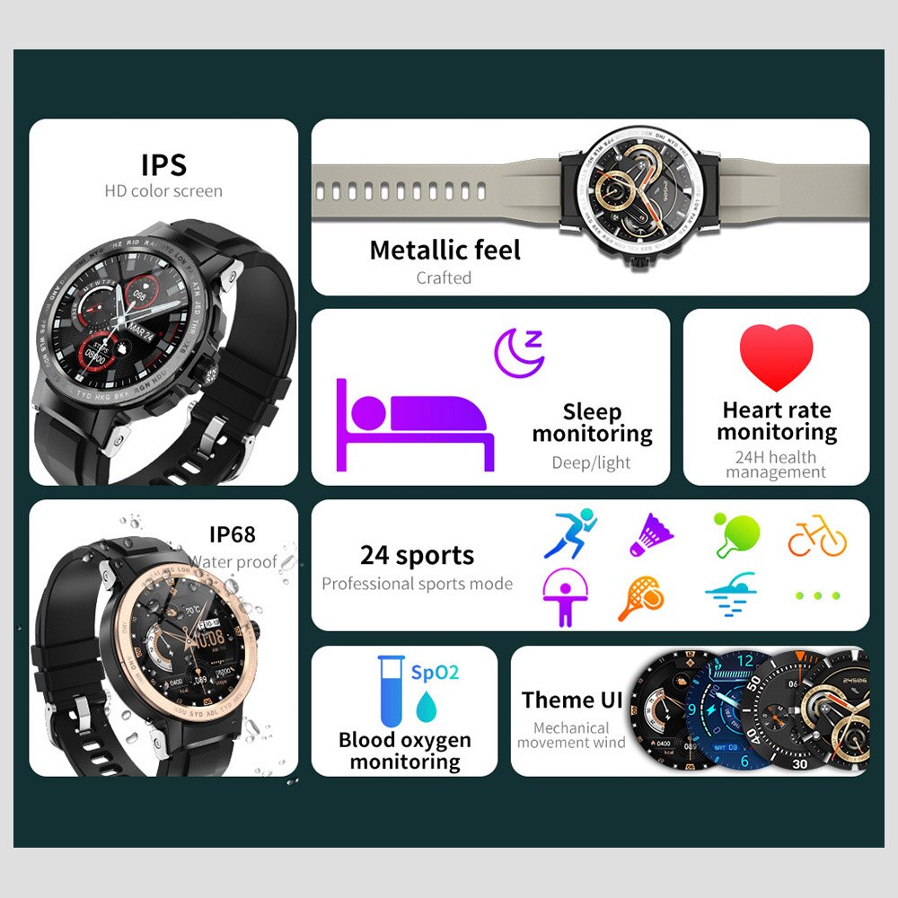 Android iOS Fitness Smartwatch | IP68 Waterproof, Heart Rate Monitor, 24 Exercise Modes.