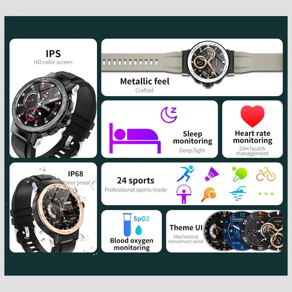 Niwevol Sports Smart Watch Men IP68 Waterproof 24 Exercise Modes 2022 New Smartwatch for Android Ios Heart Rate Fitness Watches.