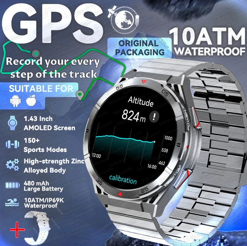 GPS Outdoor Smartwatch: 1.43" AMOLED, Heart Rate Monitor, Bluetooth Calling, IP69K Waterproof
