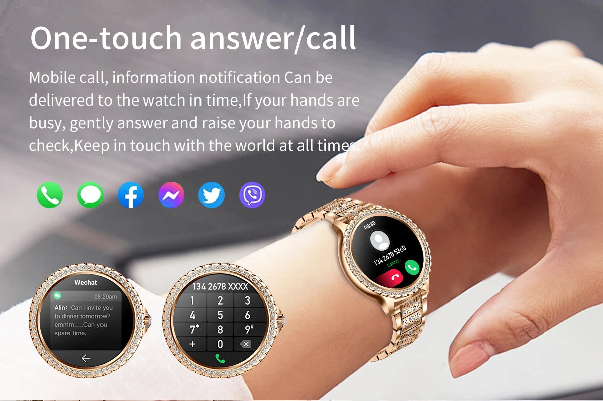 Gold Luxury Women's Smartwatch | 1.32" HD AMOLED Screen, Voice Call & Fitness Tracker