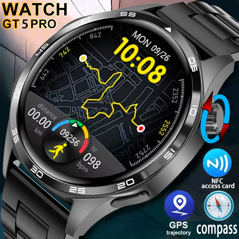 GPS Smartwatch Men 5 Pro AMOLED HD Bluetooth Call NFC Waterproof Heart Rate Fitness Watch