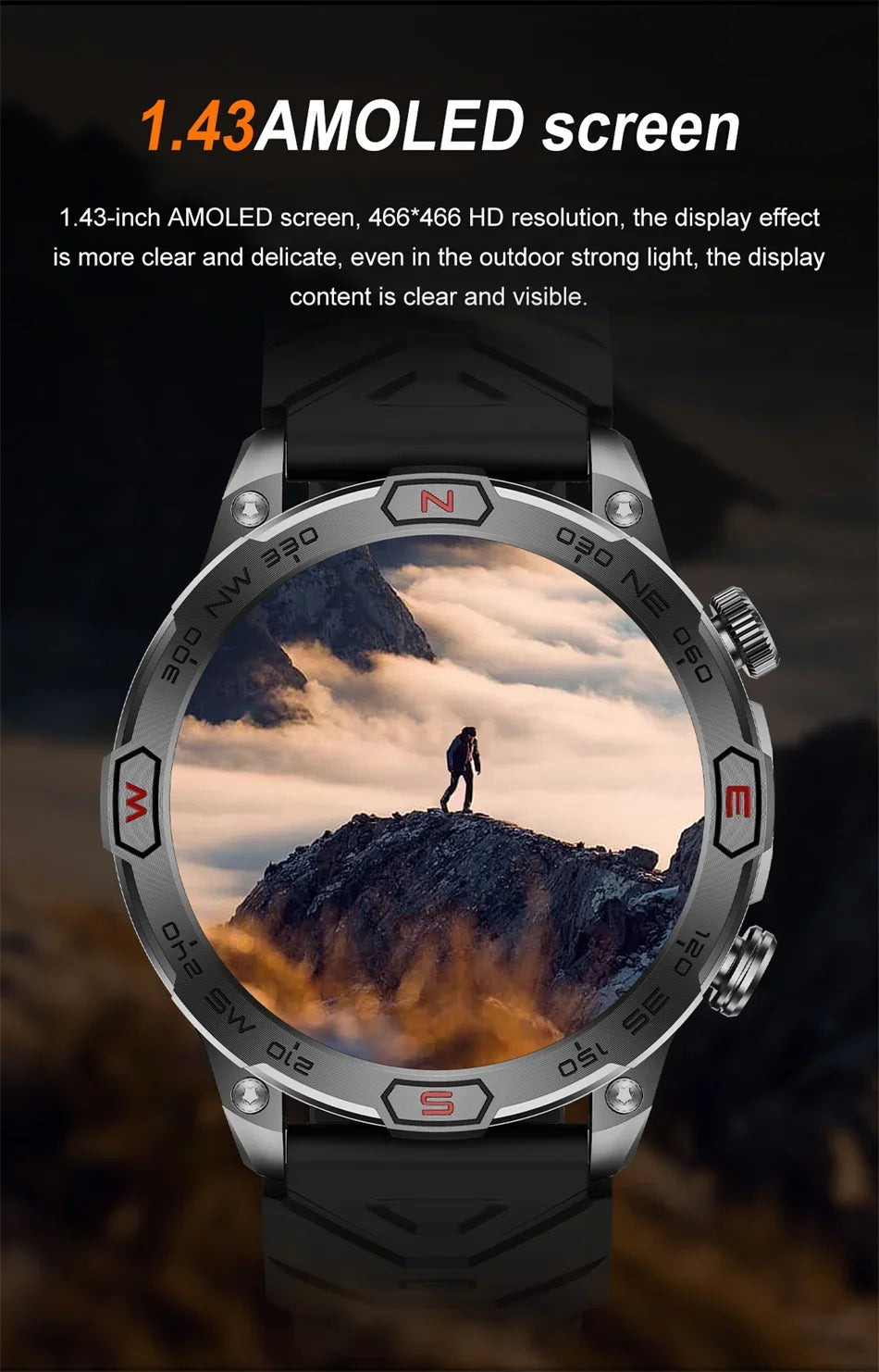 2025 Smart Watch - 1.43'' AMOLED, GPS, Fitness Tracker, BT 5.3, LED Lights, Compass