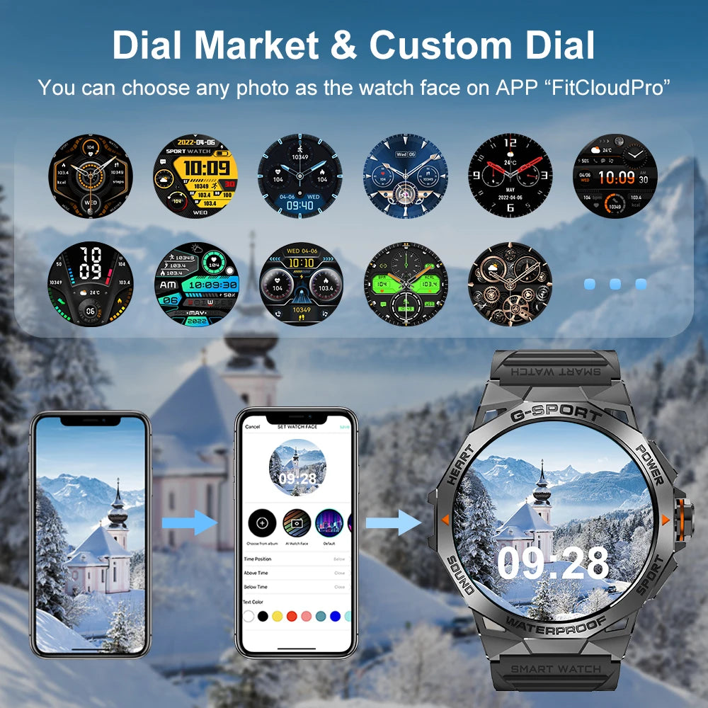 1.43” AMOLED Bluetooth Call Smart Watch for Men, Fitness Tracker, IP68 Waterproof