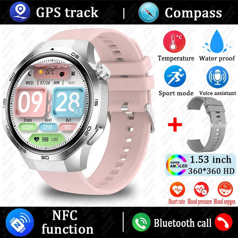AMOLED Smartwatch for Men: Bluetooth Calls, NFC, GPS, IP68 Waterproof, 390x390 Display