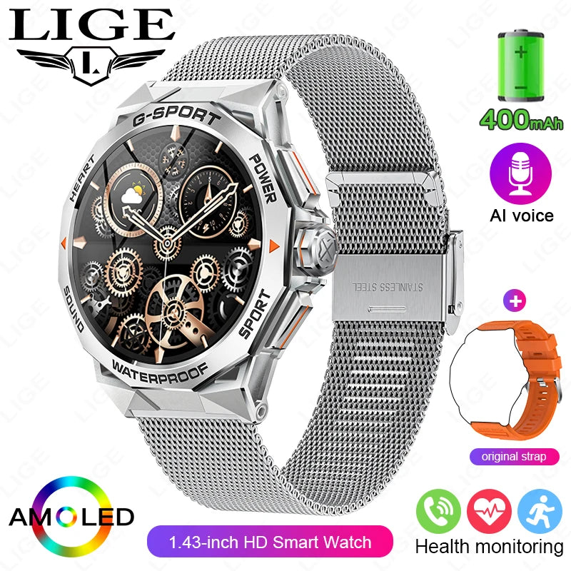 1.43" AMOLED Smart Watch for Men – Bluetooth Calls, Fitness Tracker, Heart Rate & Blood Pressure Monitor
