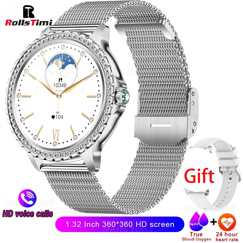 Gold Luxury Women's Smartwatch | 1.32" HD AMOLED Screen, Voice Call & Fitness Tracker