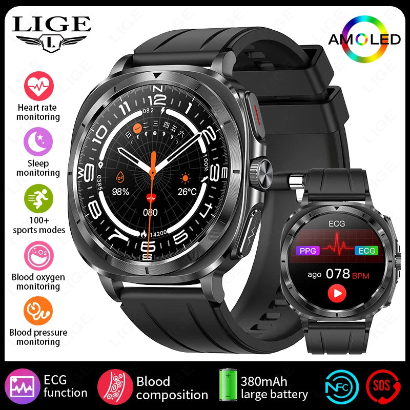 2025 AI Health Smartwatch: ECG, Blood Monitoring, HRV, NFC, Bluetooth Calls, Men's Fitness Tracker