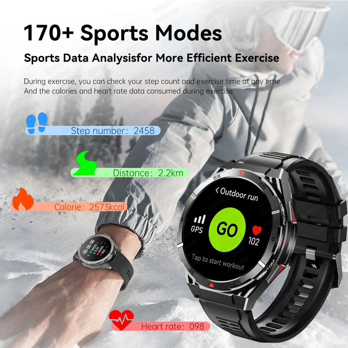 GPS Outdoor Smartwatch: 1.43" AMOLED, Heart Rate Monitor, Bluetooth Calling, IP69K Waterproof