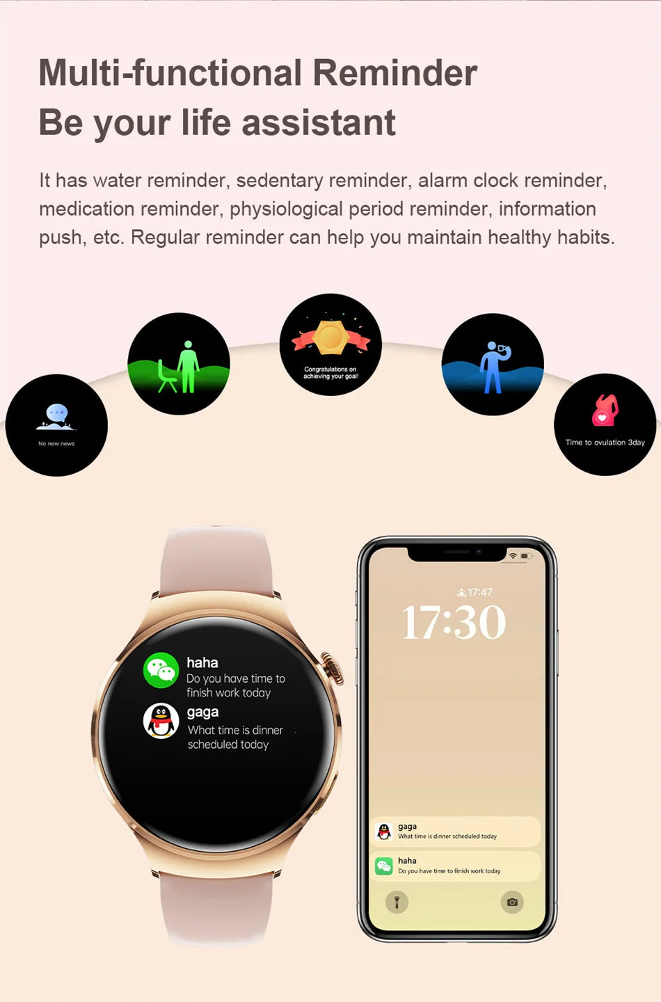Mini AMOLED Smartwatch Women, 360*360 HD, NFC, IP68, Health & Heart Rate Monitor