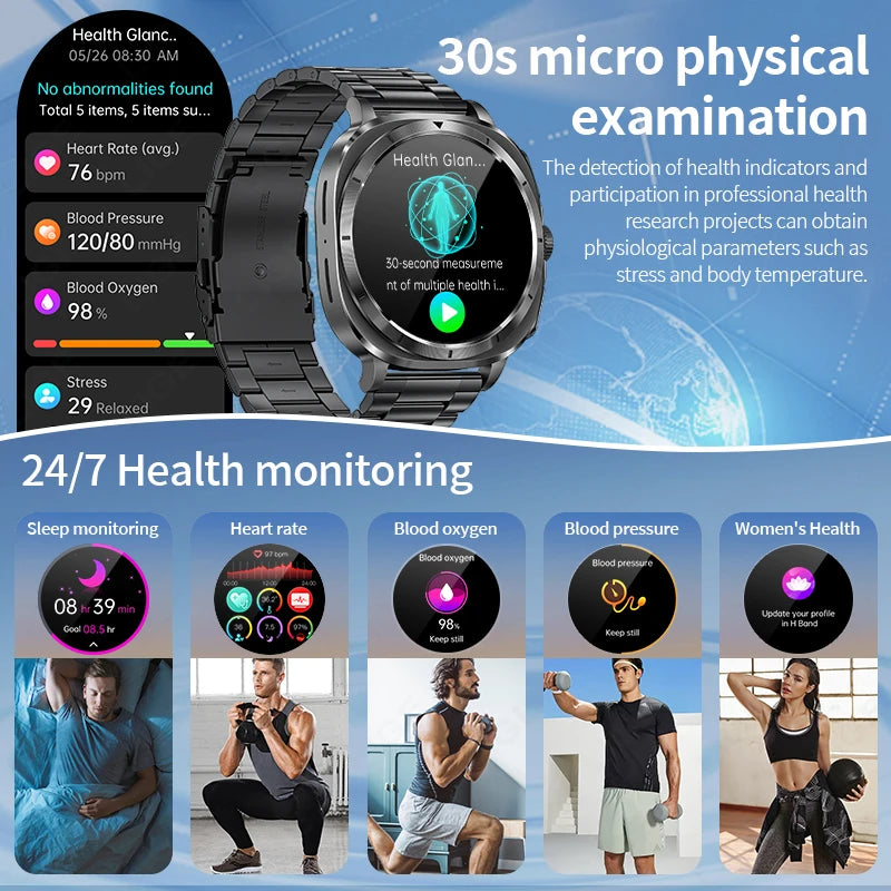 2025 AI Health Smartwatch: ECG, Blood Monitoring, HRV, NFC, Bluetooth Calls, Men's Fitness Tracker