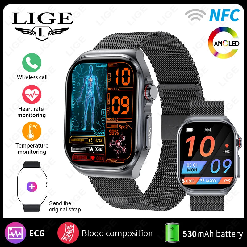 2.04" AI Medical Smartwatch, Blood Lipids, Uric Acid, ECG+PPG, Bluetooth Call, Waterproof