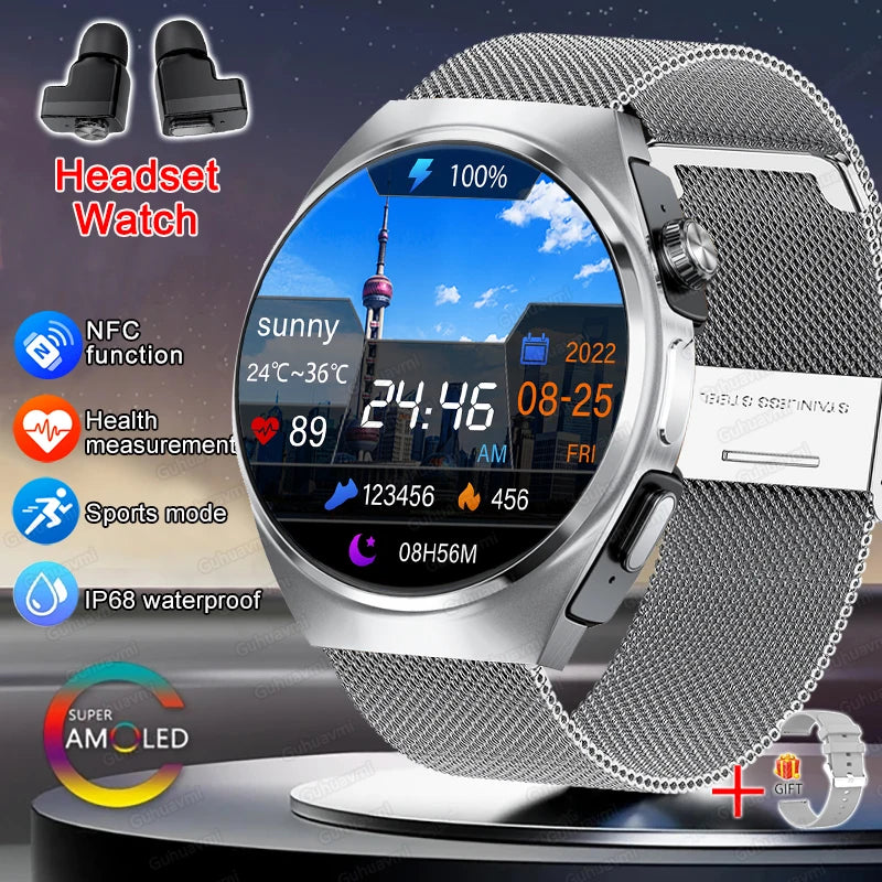 New Men’s Smart Watch & TWS Headset 2-in-1: Wireless Earbuds, Health Tracker, NFC, Sport & Fashion