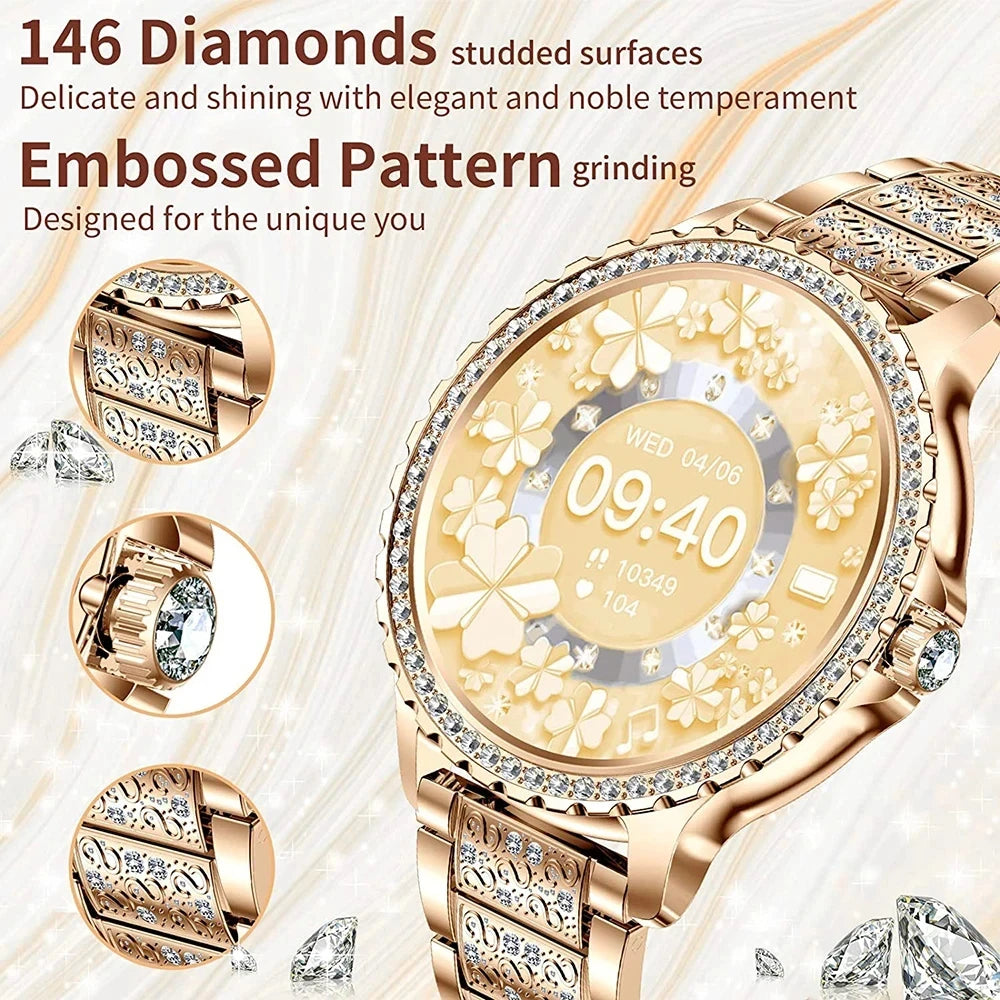 Gold Luxury Women's Smartwatch | 1.32" HD AMOLED Screen, Voice Call & Fitness Tracker