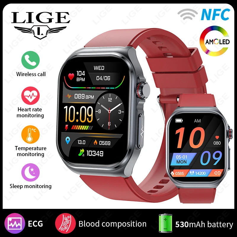 2.04" AI Medical Smartwatch, Blood Lipids, Uric Acid, ECG+PPG, Bluetooth Call, Waterproof