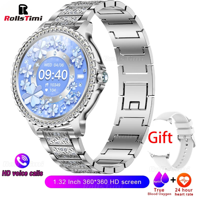 Gold Luxury Women's Smartwatch | 1.32" HD AMOLED Screen, Voice Call & Fitness Tracker