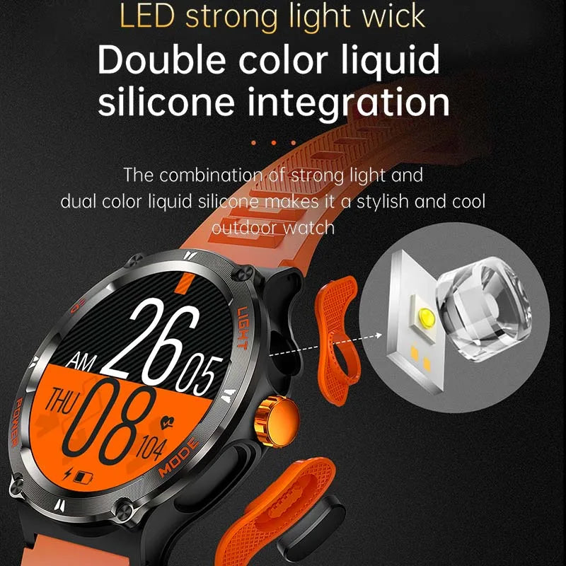 Rugged Military Smartwatch for Men: GPS, 500mAh Battery, Fitness Tracker, 3ATM Waterproof
