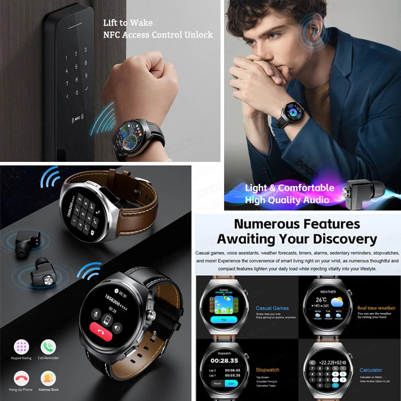 New Men’s Smart Watch & TWS Headset 2-in-1: Wireless Earbuds, Health Tracker, NFC, Sport & Fashion