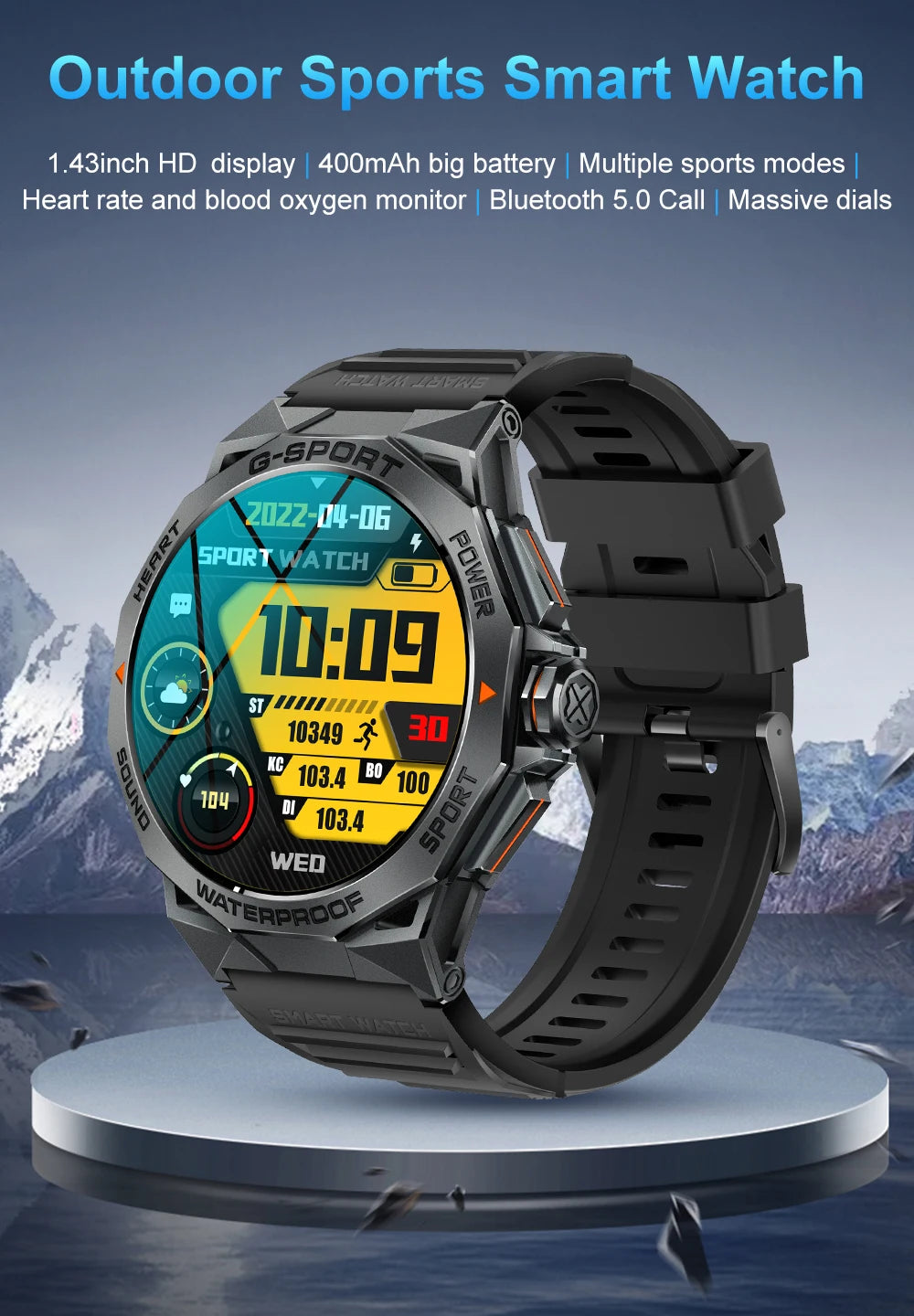 1.43” AMOLED Bluetooth Call Smart Watch for Men, Fitness Tracker, IP68 Waterproof