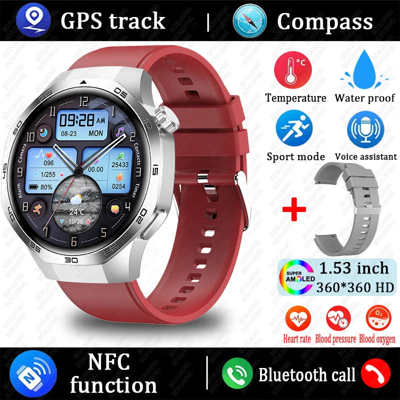 AMOLED Smartwatch for Men: Bluetooth Calls, NFC, GPS, IP68 Waterproof, 390x390 Display
