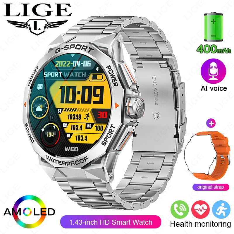 1.43" AMOLED Smart Watch for Men – Bluetooth Calls, Fitness Tracker, Heart Rate & Blood Pressure Monitor