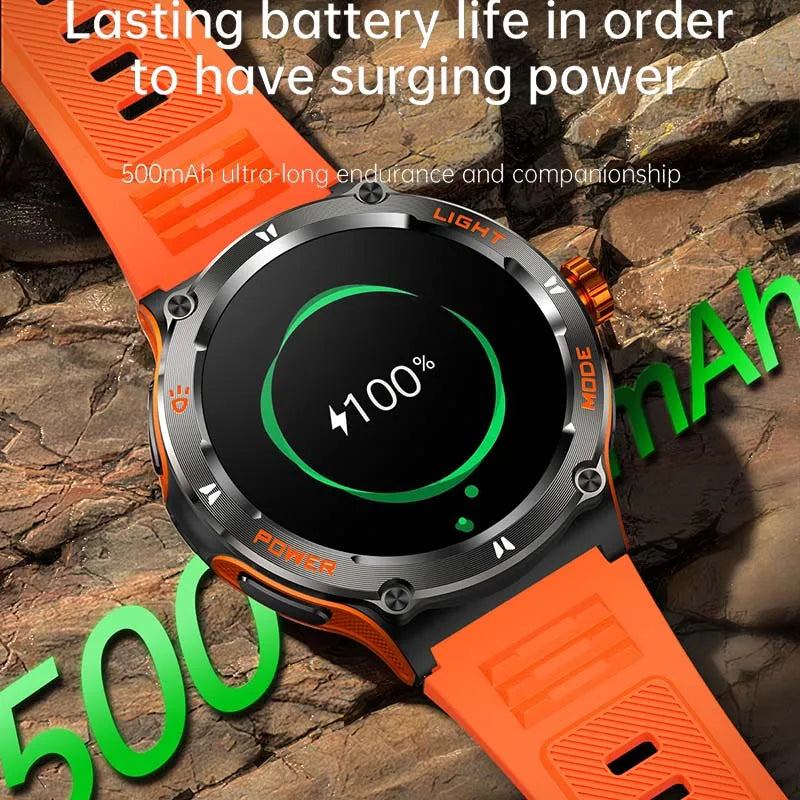 Rugged Military Smartwatch for Men: GPS, 500mAh Battery, Fitness Tracker, 3ATM Waterproof