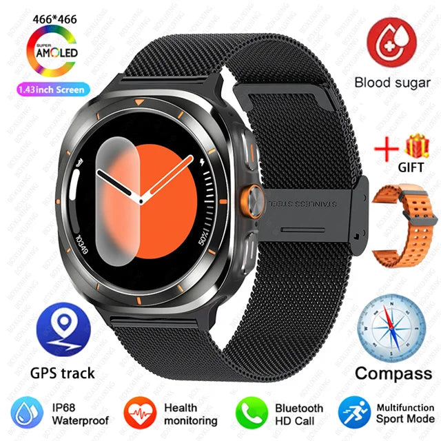 GPS AMOLED Smartwatch: Outdoor Sports, BT Calling, NFC, IP68