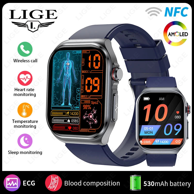 2.04" AI Medical Smartwatch, Blood Lipids, Uric Acid, ECG+PPG, Bluetooth Call, Waterproof