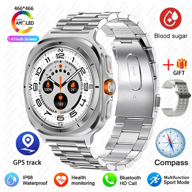 GPS AMOLED Smartwatch: Outdoor Sports, BT Calling, NFC, IP68