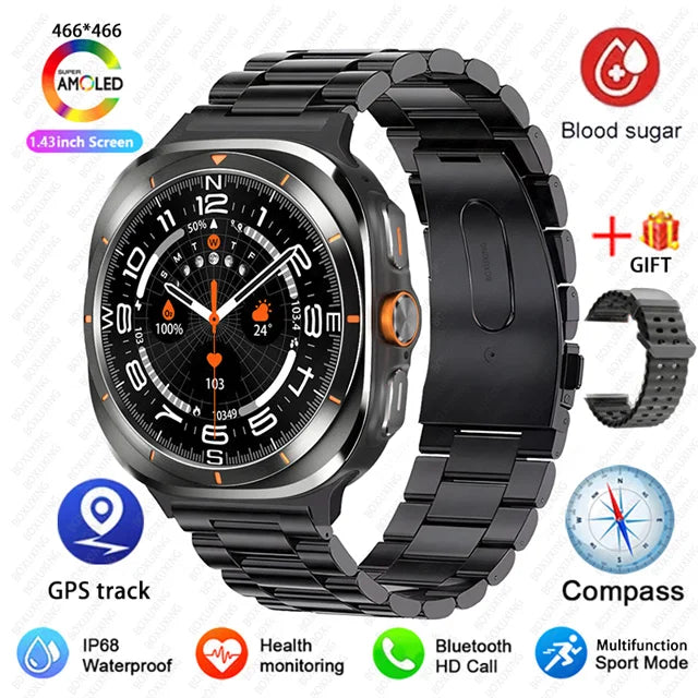 GPS AMOLED Smartwatch: Outdoor Sports, BT Calling, NFC, IP68