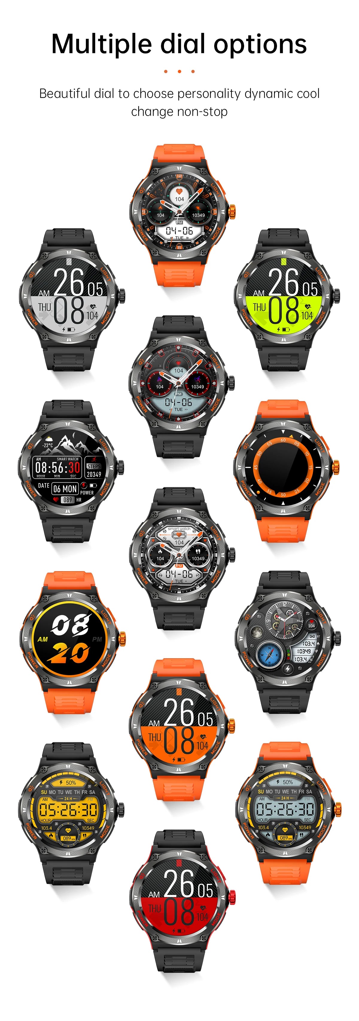 Rugged Military Smartwatch for Men: GPS, 500mAh Battery, Fitness Tracker, 3ATM Waterproof