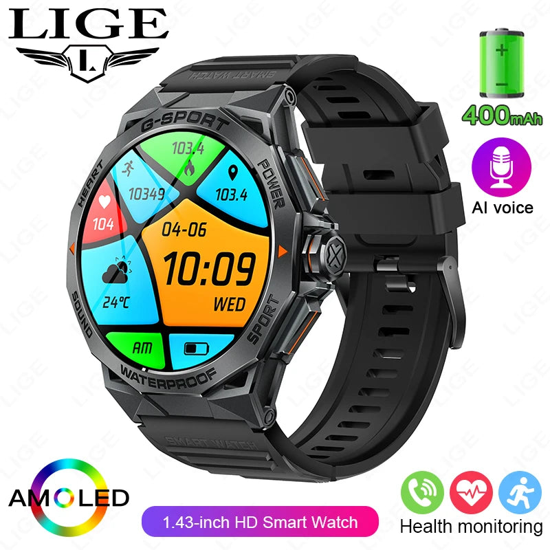 1.43" AMOLED Smart Watch for Men – Bluetooth Calls, Fitness Tracker, Heart Rate & Blood Pressure Monitor