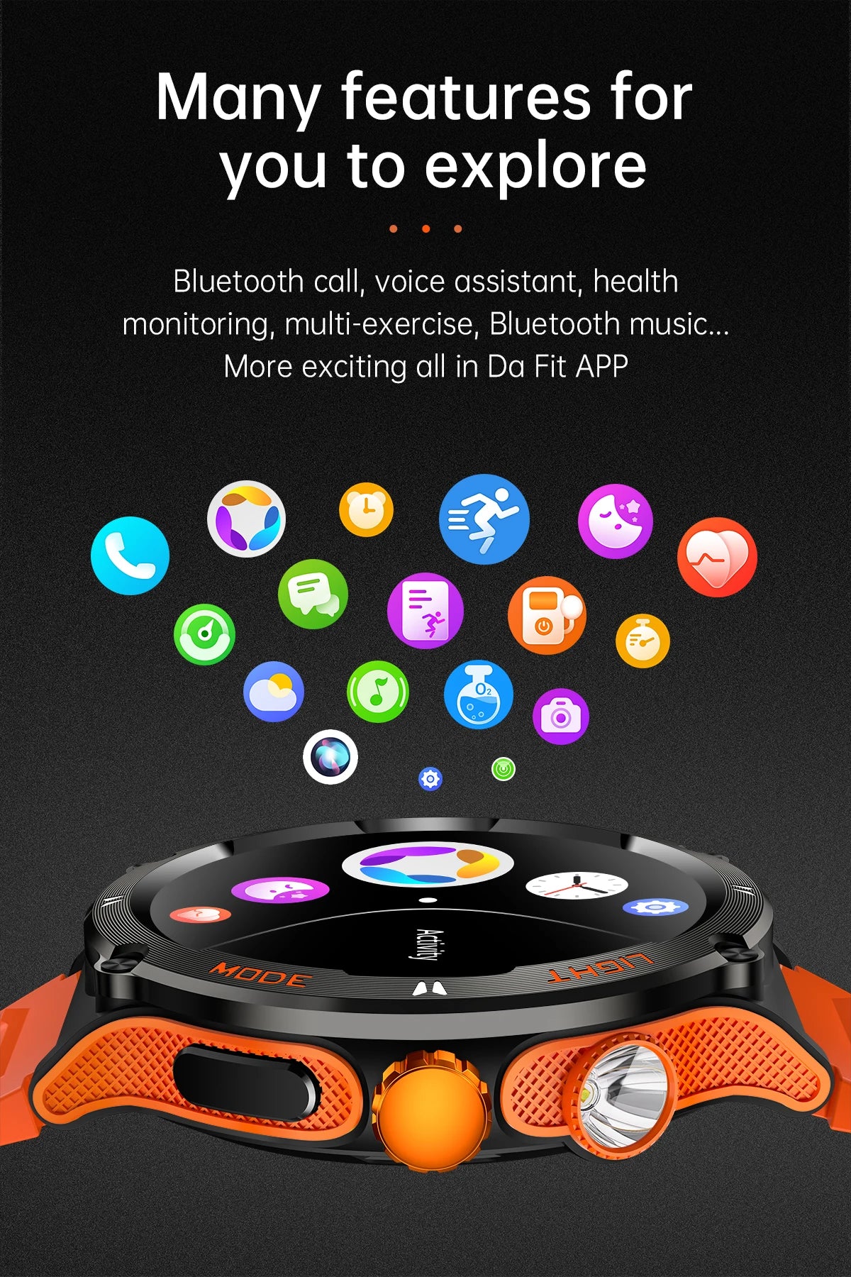 Rugged Military Smartwatch for Men: GPS, 500mAh Battery, Fitness Tracker, 3ATM Waterproof