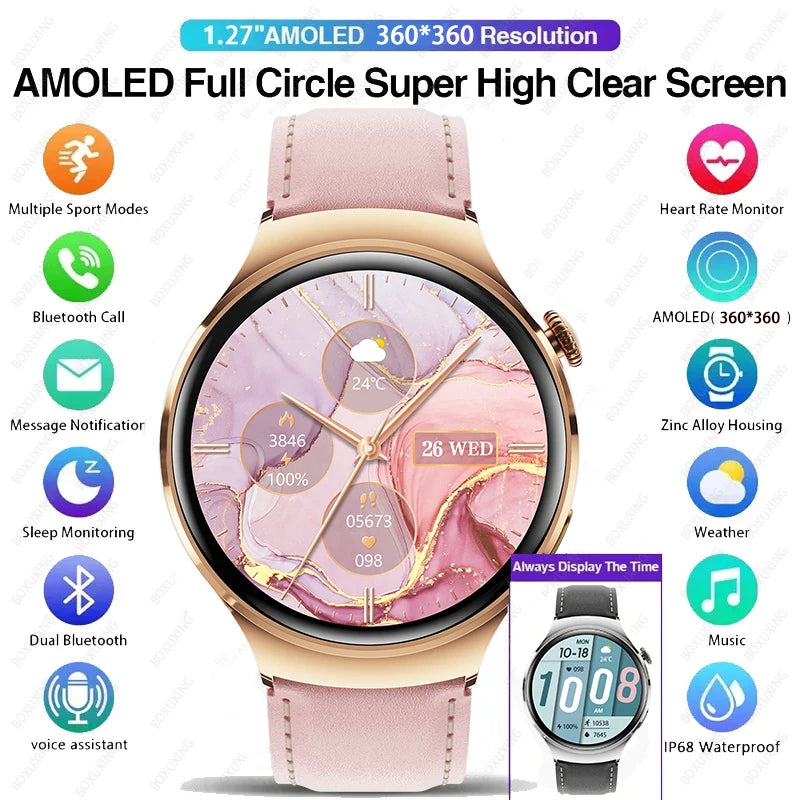 Mini AMOLED Smartwatch Women, 360*360 HD, NFC, IP68, Health & Heart Rate Monitor