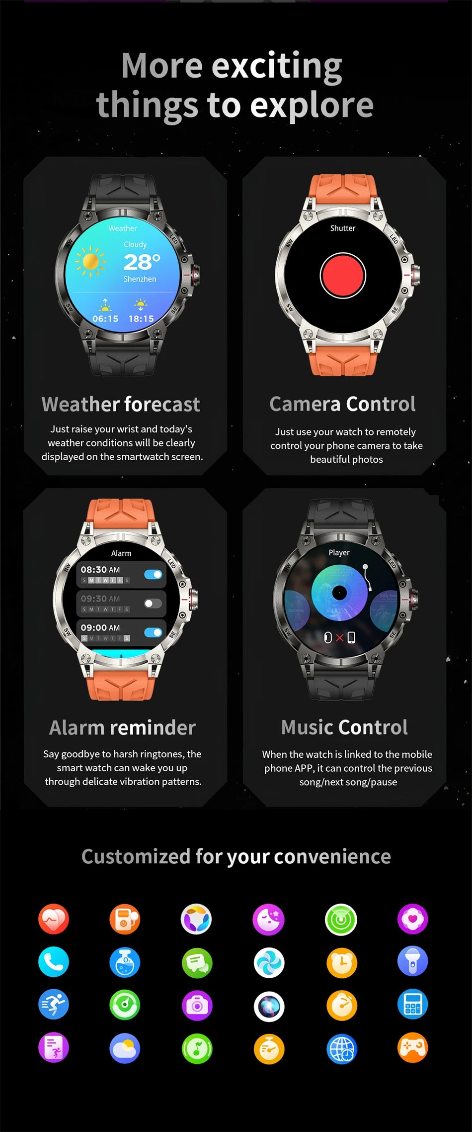 Military Smartwatch for Men - 760mAh, Compass, LED Flashlight, 1.8" HD, Waterproof