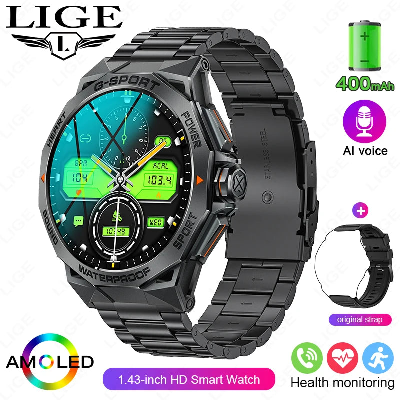 1.43" AMOLED Smart Watch for Men – Bluetooth Calls, Fitness Tracker, Heart Rate & Blood Pressure Monitor