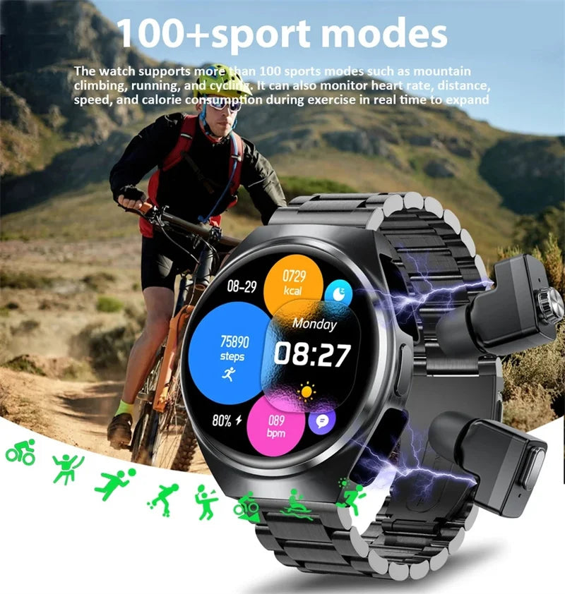 New Men’s Smart Watch & TWS Headset 2-in-1: Wireless Earbuds, Health Tracker, NFC, Sport & Fashion