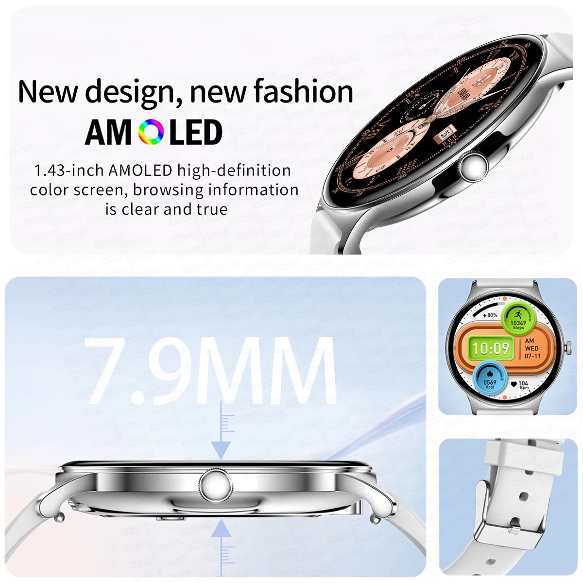 Ultra-Thin 1.43" Smart Watch HD AMOLED Screen Wireless Calling 100+ Sports Modes