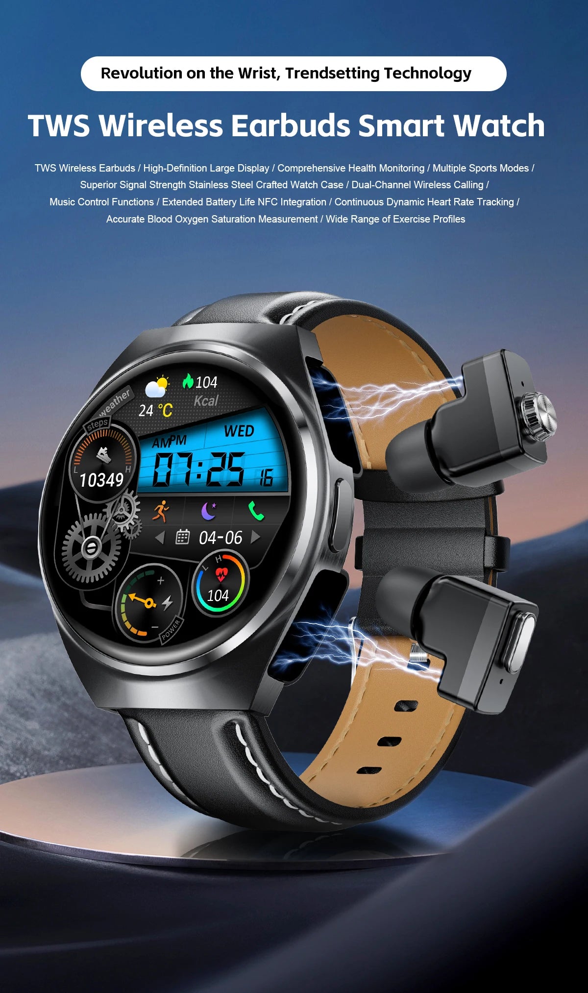 New Men’s Smart Watch & TWS Headset 2-in-1: Wireless Earbuds, Health Tracker, NFC, Sport & Fashion