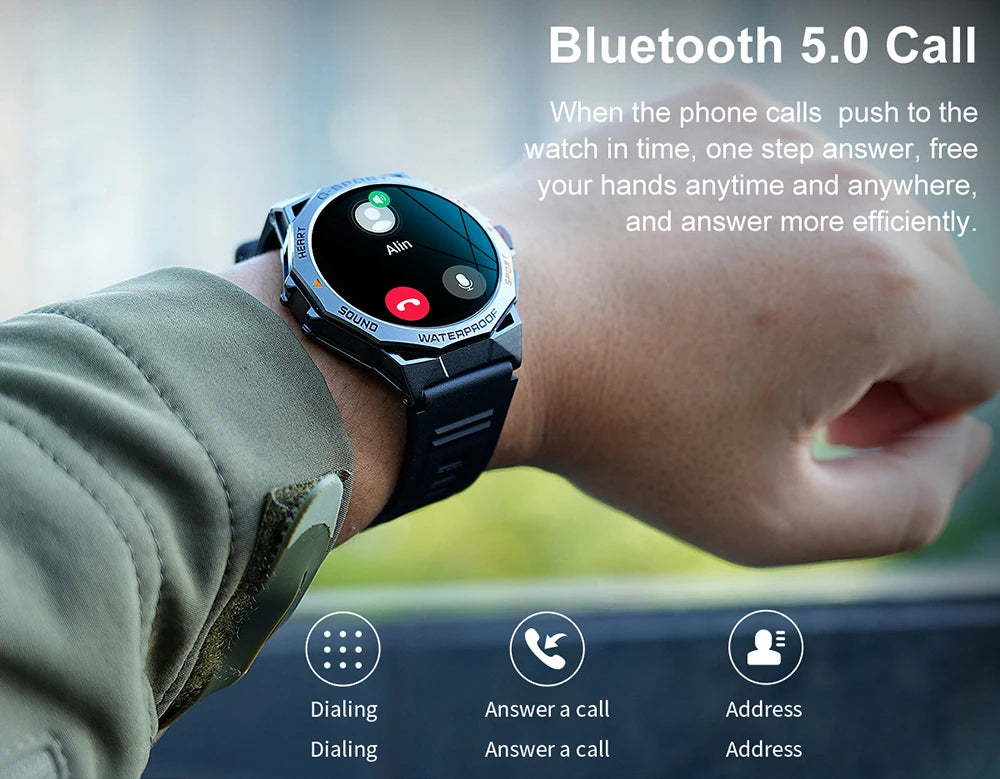 1.43” AMOLED Bluetooth Call Smart Watch for Men, Fitness Tracker, IP68 Waterproof