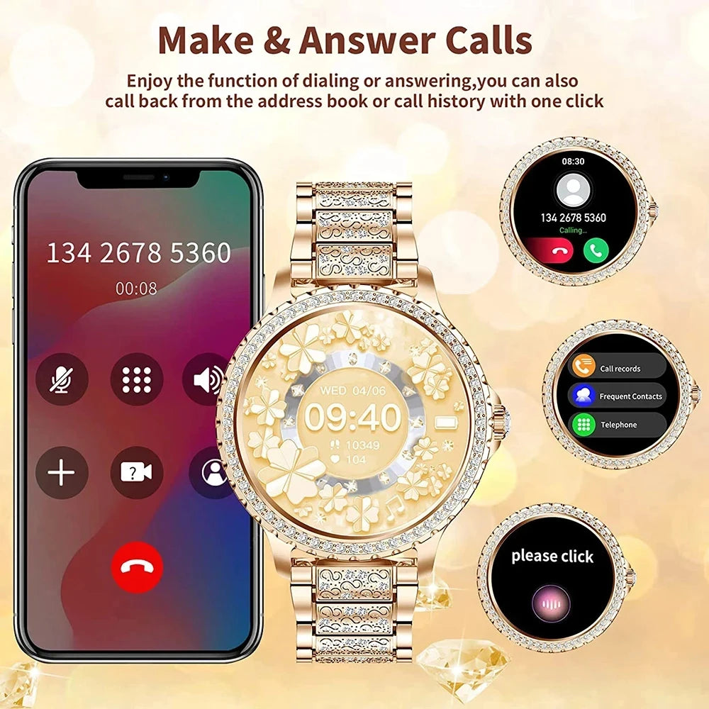 Gold Luxury Women's Smartwatch | 1.32" HD AMOLED Screen, Voice Call & Fitness Tracker