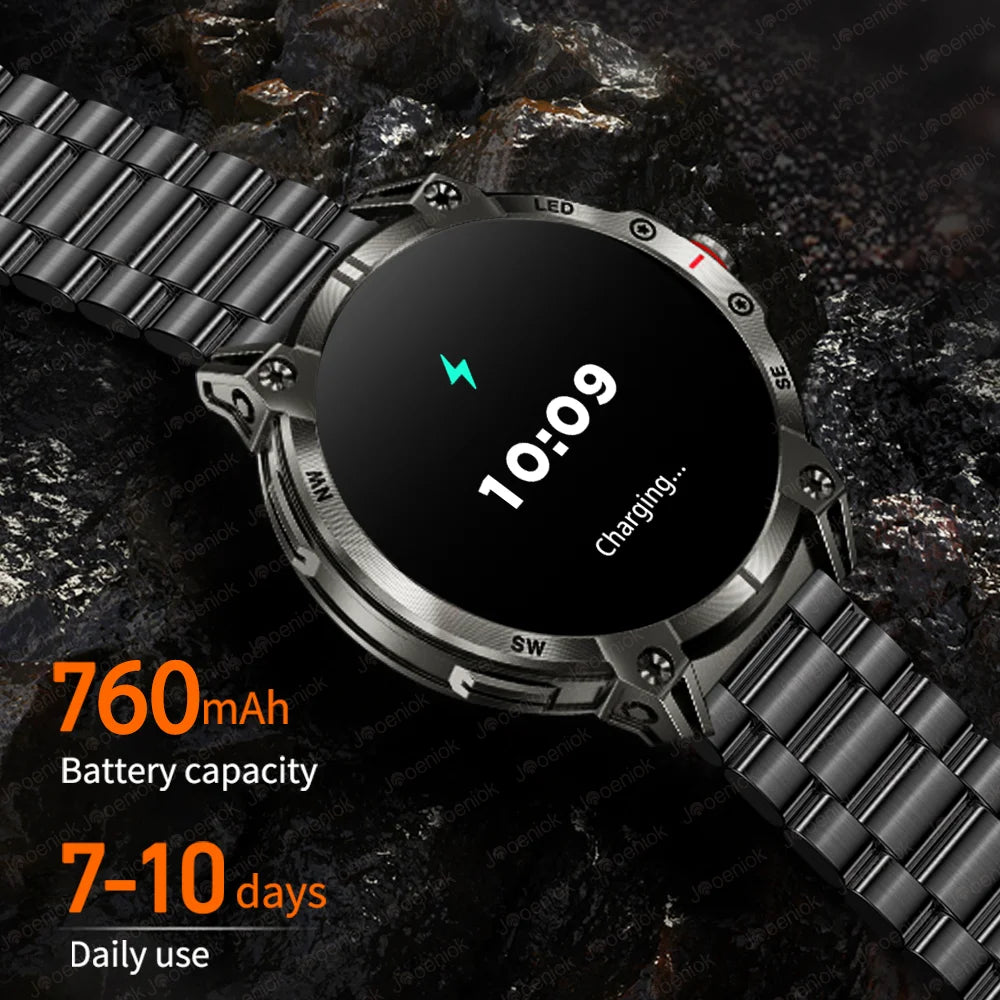 Military Smartwatch for Men - 760mAh, Compass, LED Flashlight, 1.8" HD, Waterproof
