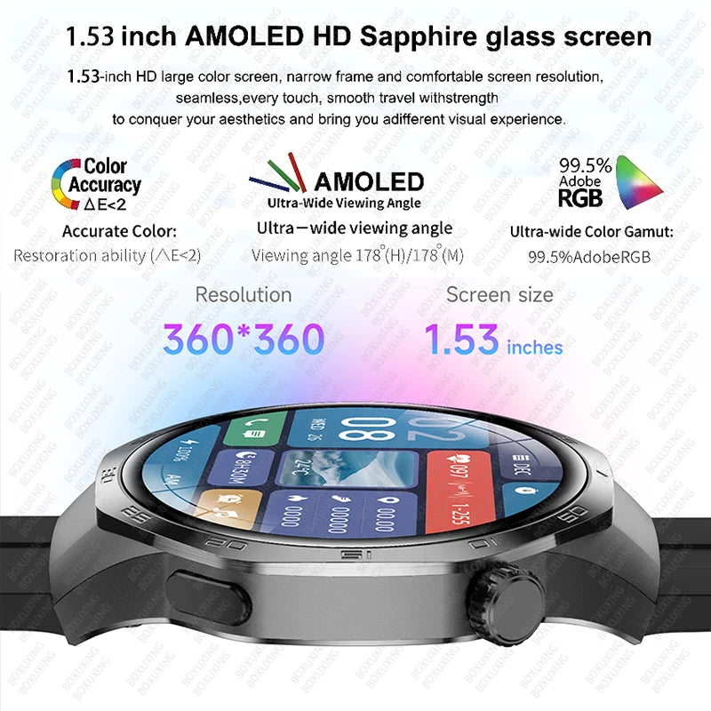 AMOLED Smartwatch for Men: Bluetooth Calls, NFC, GPS, IP68 Waterproof, 390x390 Display