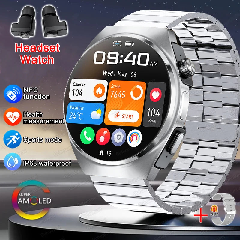 New Men’s Smart Watch & TWS Headset 2-in-1: Wireless Earbuds, Health Tracker, NFC, Sport & Fashion