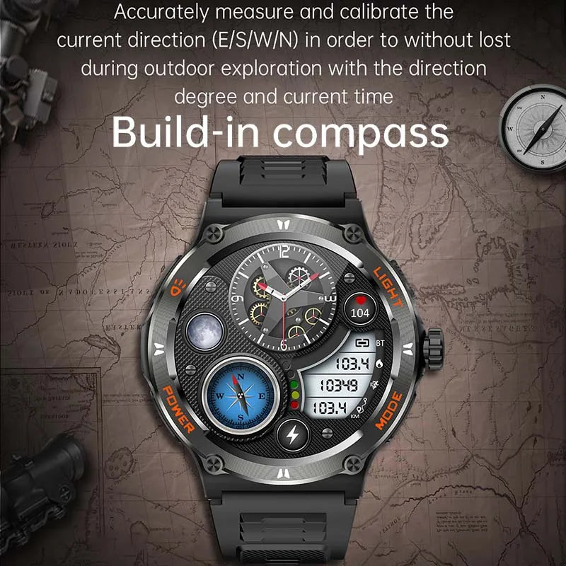 Rugged Military Smartwatch for Men: GPS, 500mAh Battery, Fitness Tracker, 3ATM Waterproof