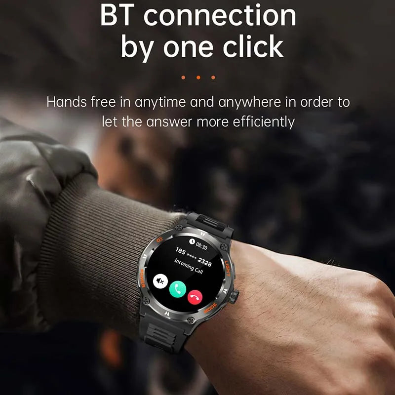 Rugged Military Smartwatch for Men: GPS, 500mAh Battery, Fitness Tracker, 3ATM Waterproof