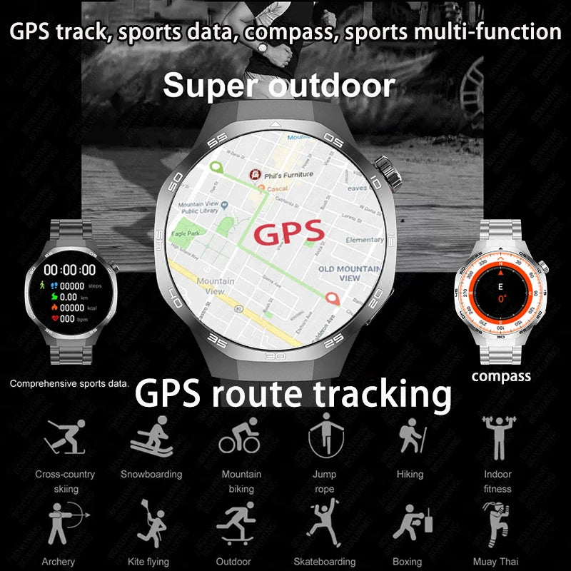 AMOLED Smartwatch for Men: Bluetooth Calls, NFC, GPS, IP68 Waterproof, 390x390 Display