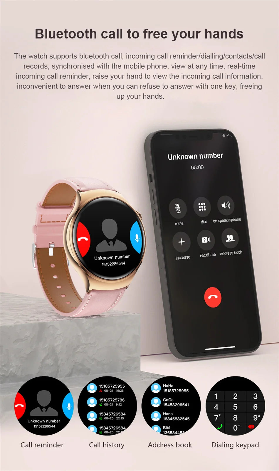 Mini AMOLED Smartwatch Women, 360*360 HD, NFC, IP68, Health & Heart Rate Monitor