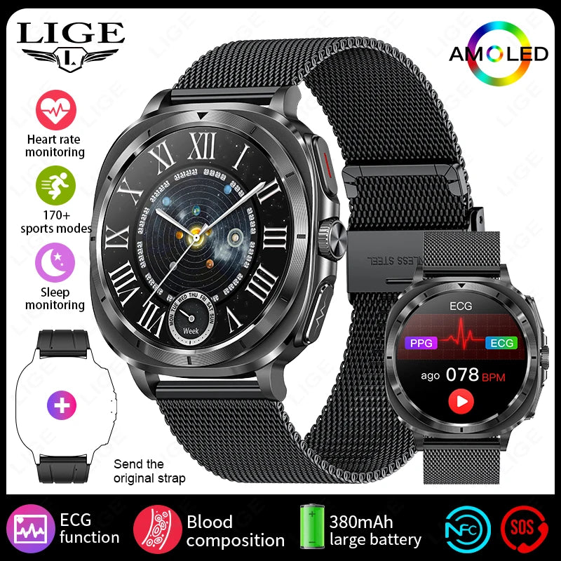 2025 AI Health Smartwatch: ECG, Blood Monitoring, HRV, NFC, Bluetooth Calls, Men's Fitness Tracker