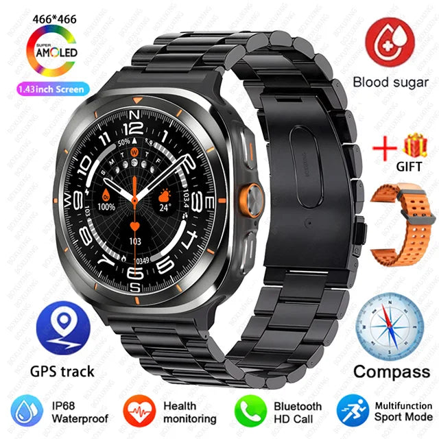 GPS AMOLED Smartwatch: Outdoor Sports, BT Calling, NFC, IP68